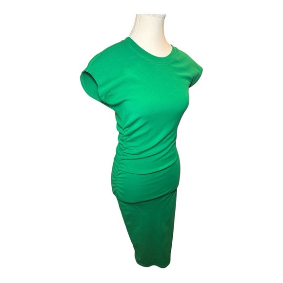 ZARA Kelly Green Ruched Bodycon Midi Dress Sz M - Picture 3 of 7